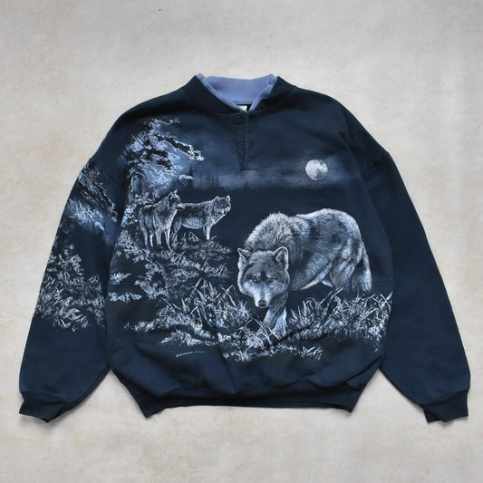 Vintage Art Unlimited Sportswear Navy Wolf Graphic Sweater - XL sullivansvintage