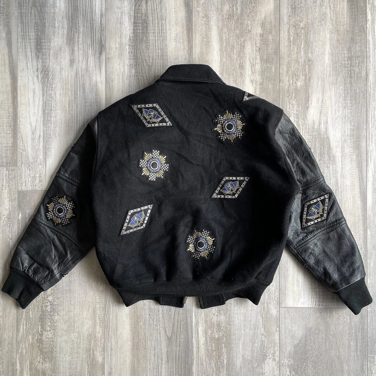1980s Alpha Cubic Racing Team Multi Patch Black Racing Jacket - S sullivansvintage