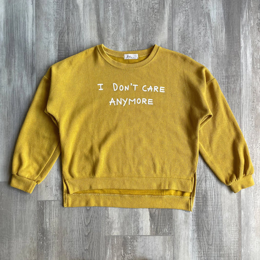 "I Dont Care Anymore" Graphic Yellow Sweater - S sullivansvintage