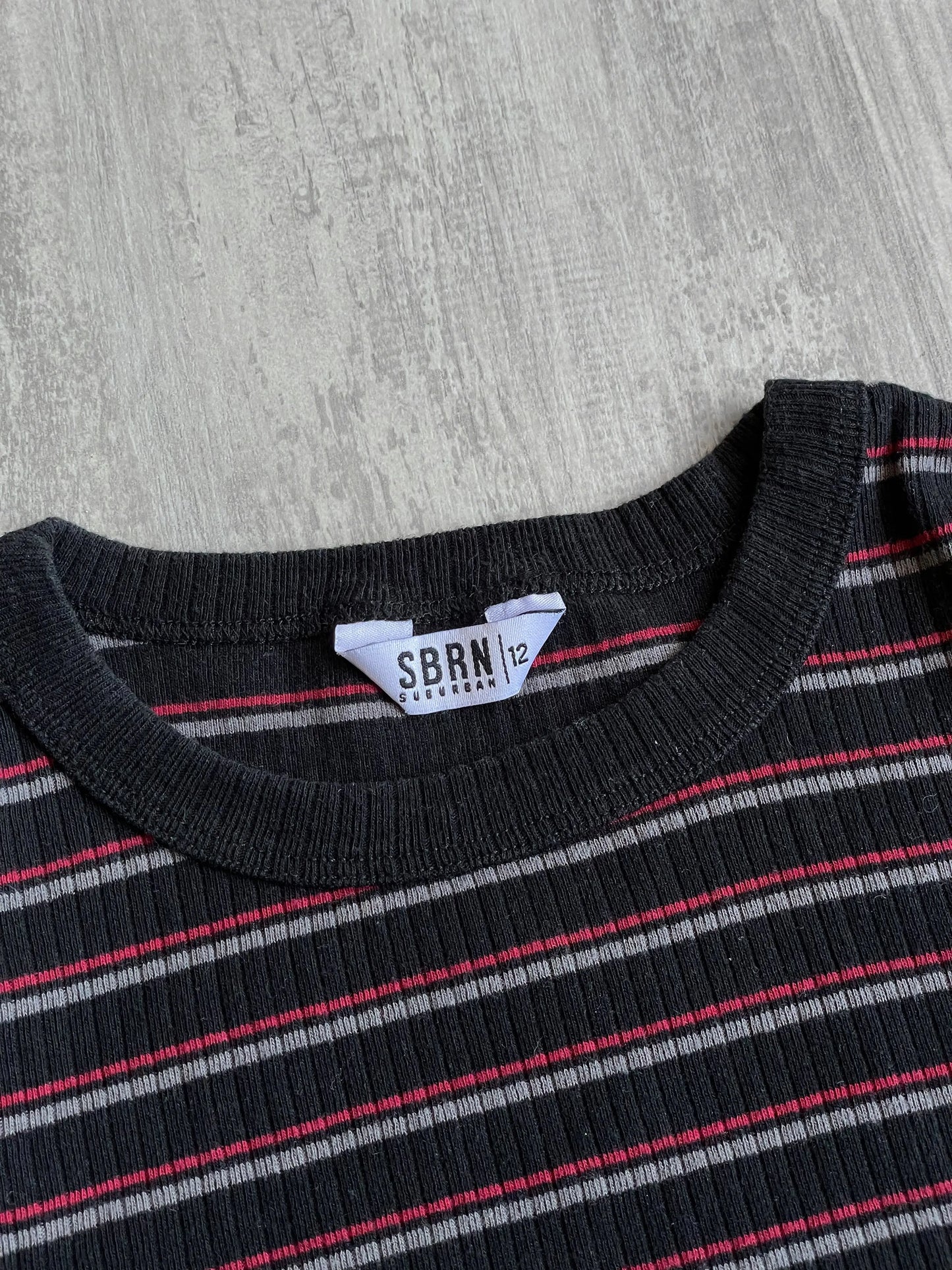 SBRN Striped Black/Red Long Sleeve Crop Top - 12 sullivansvintage