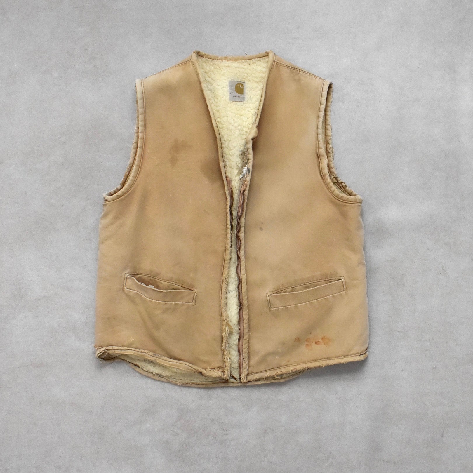 1970s Carhartt Biege Sherpa Lined Vest - M sullivansvintage