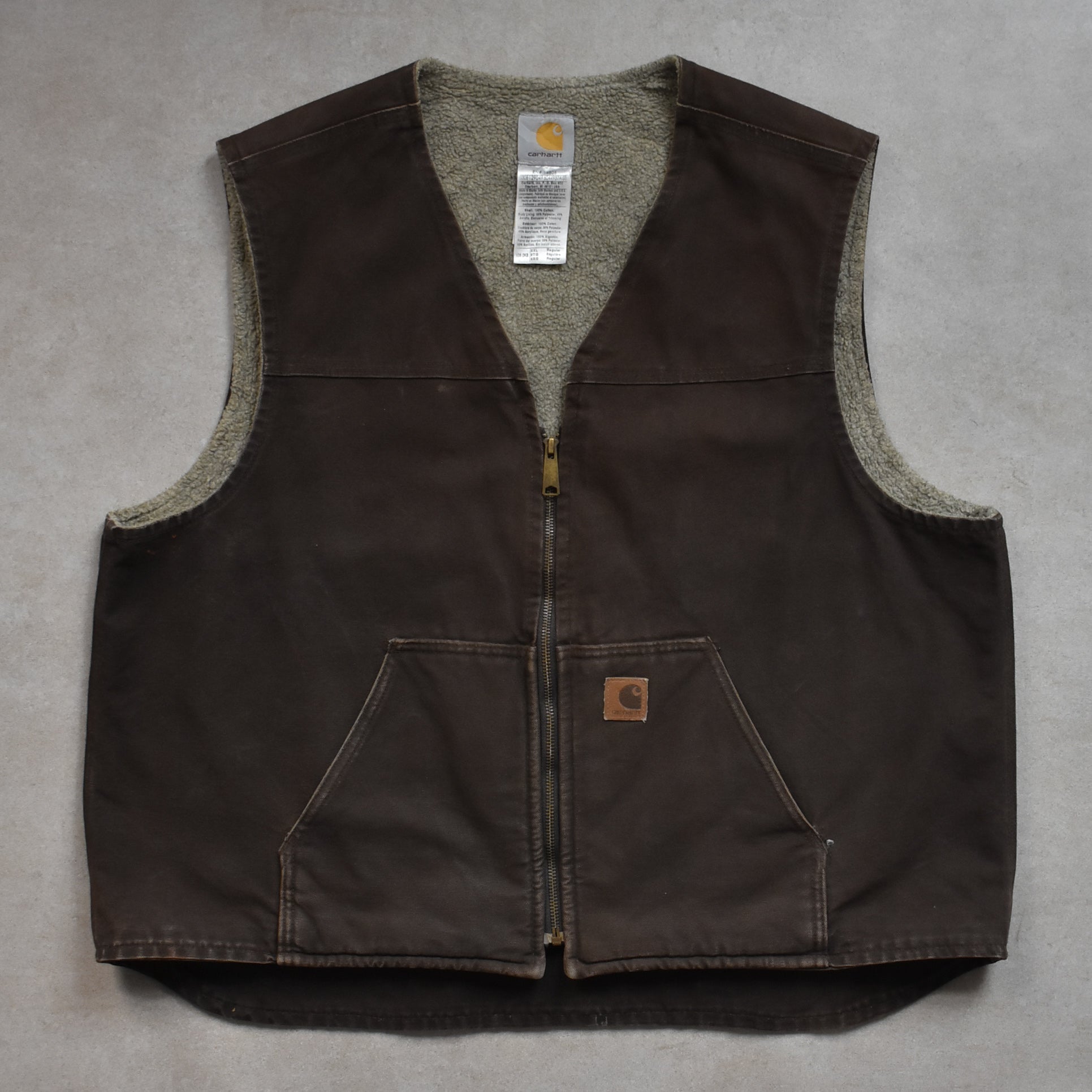 1970s Carhartt Brown Sherpa Lined Vest - 2XL sullivansvintage