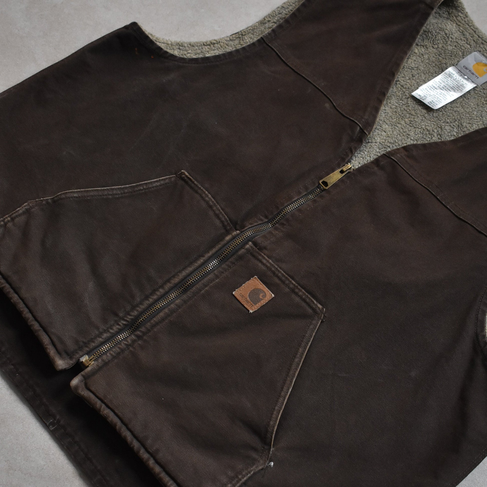 1970s Carhartt Brown Sherpa Lined Vest - 2XL sullivansvintage