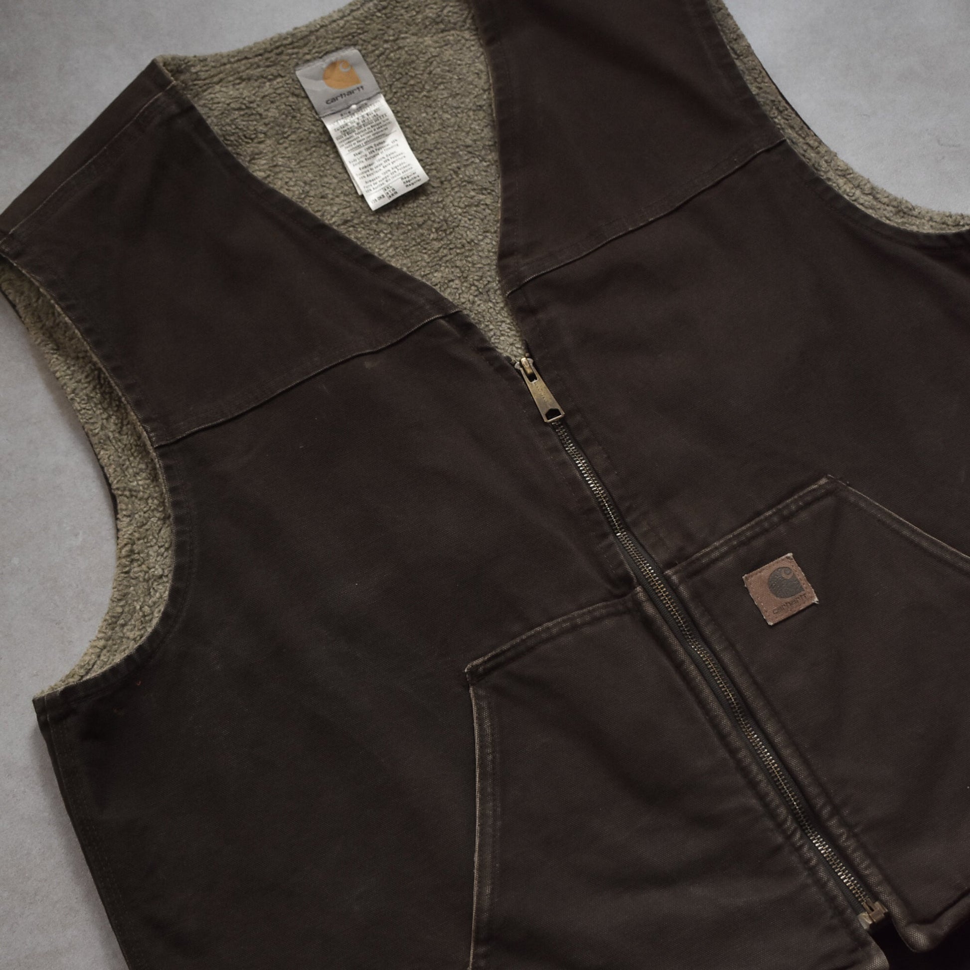 1970s Carhartt Brown Sherpa Lined Vest - 2XL sullivansvintage