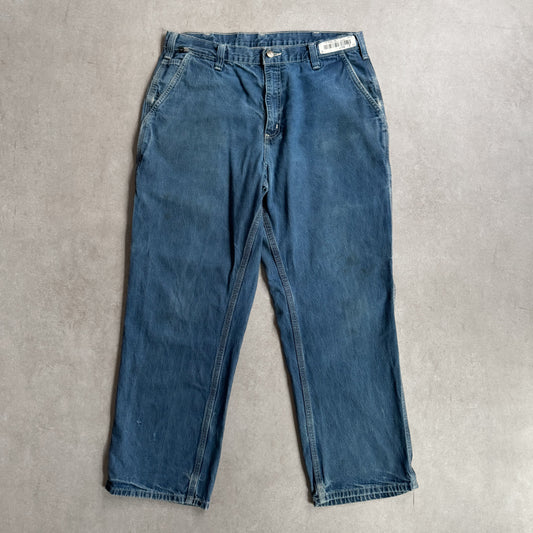 1990s Carhartt FR Flame Resistant Carpenter's Blue Jeans - 36 sullivansvintage