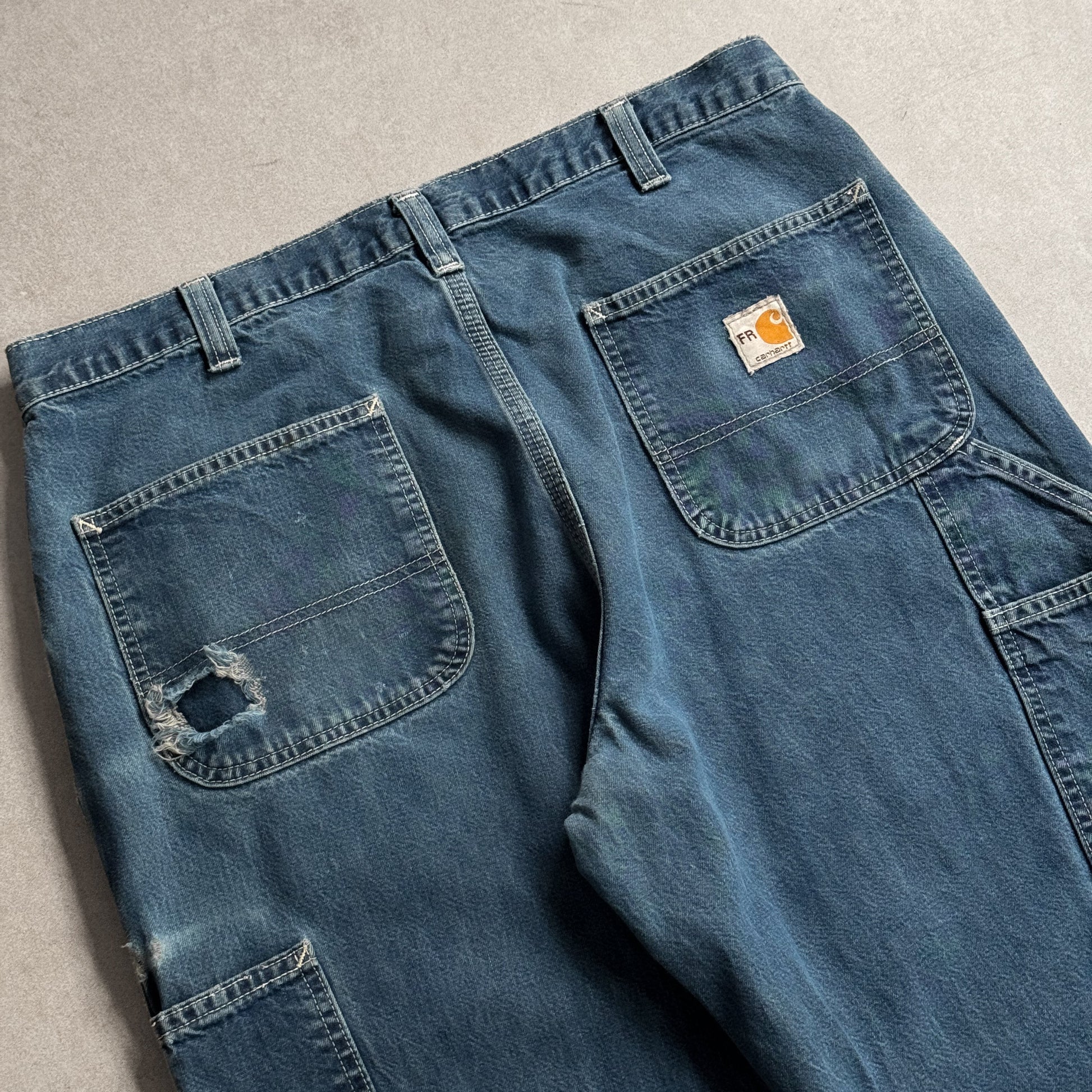 1990s Carhartt FR Flame Resistant Carpenter's Blue Jeans - 36 sullivansvintage