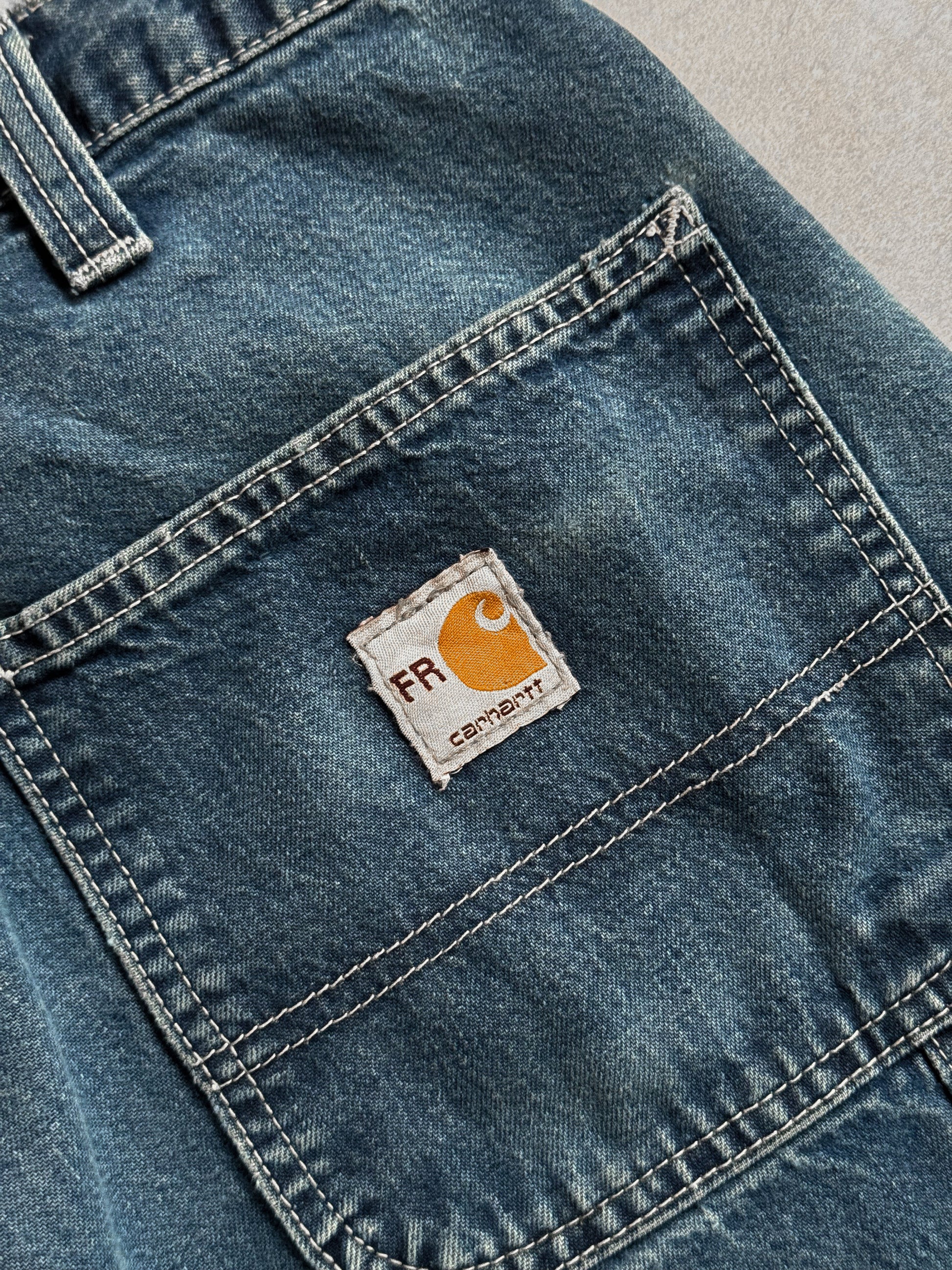 1990s Carhartt FR Flame Resistant Carpenter's Blue Jeans - 36 sullivansvintage