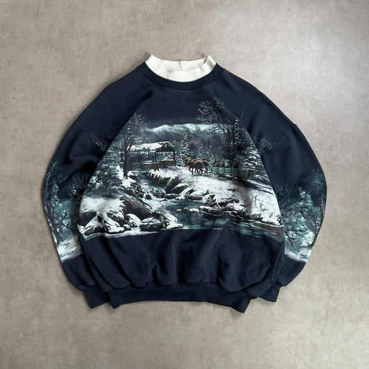 2000s Art Unlimited Sportswear Navy Winter Sweatshirt - XL sullivansvintage