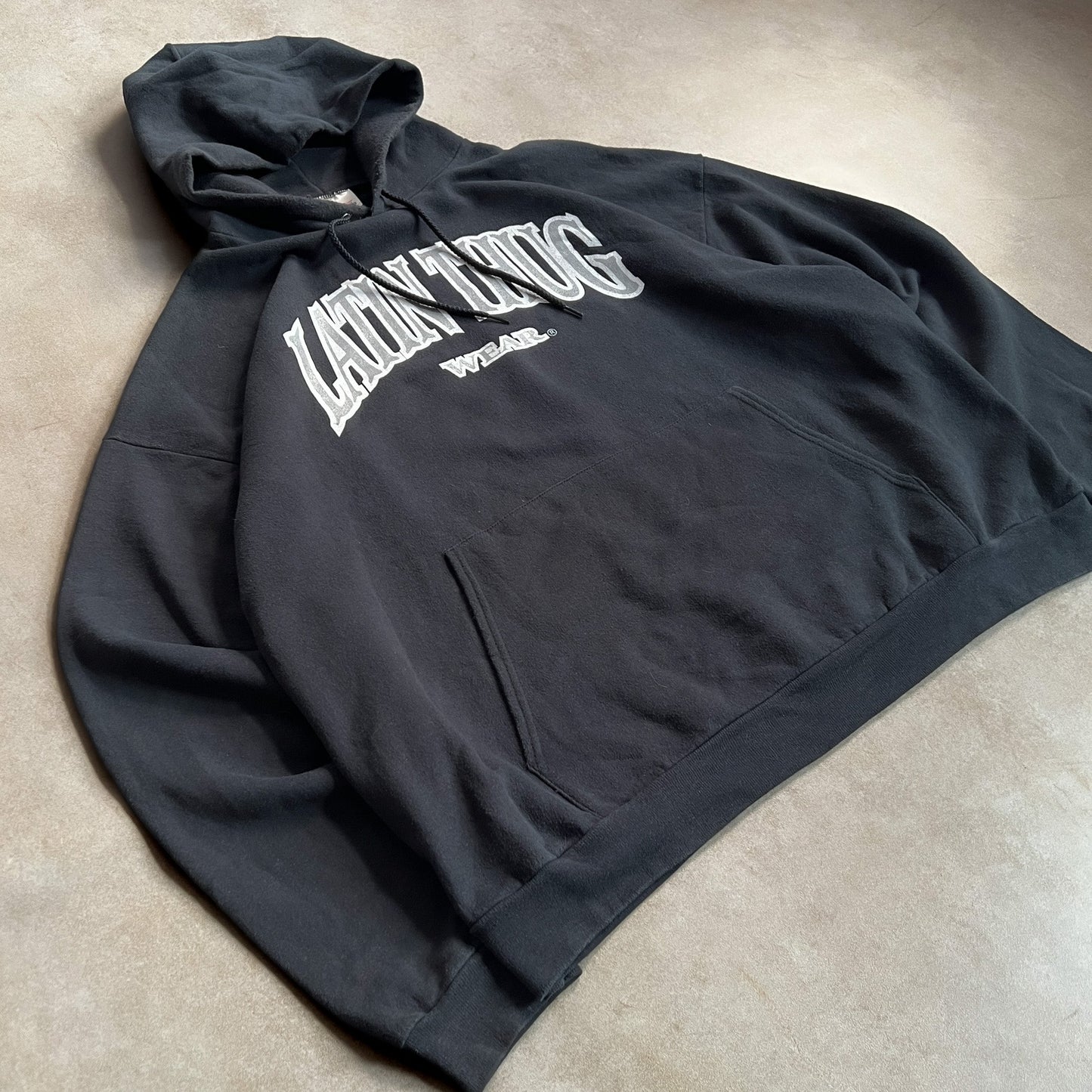 2000s Latin Thug Wear Washed Black Hoodie - 2XL sullivansvintage