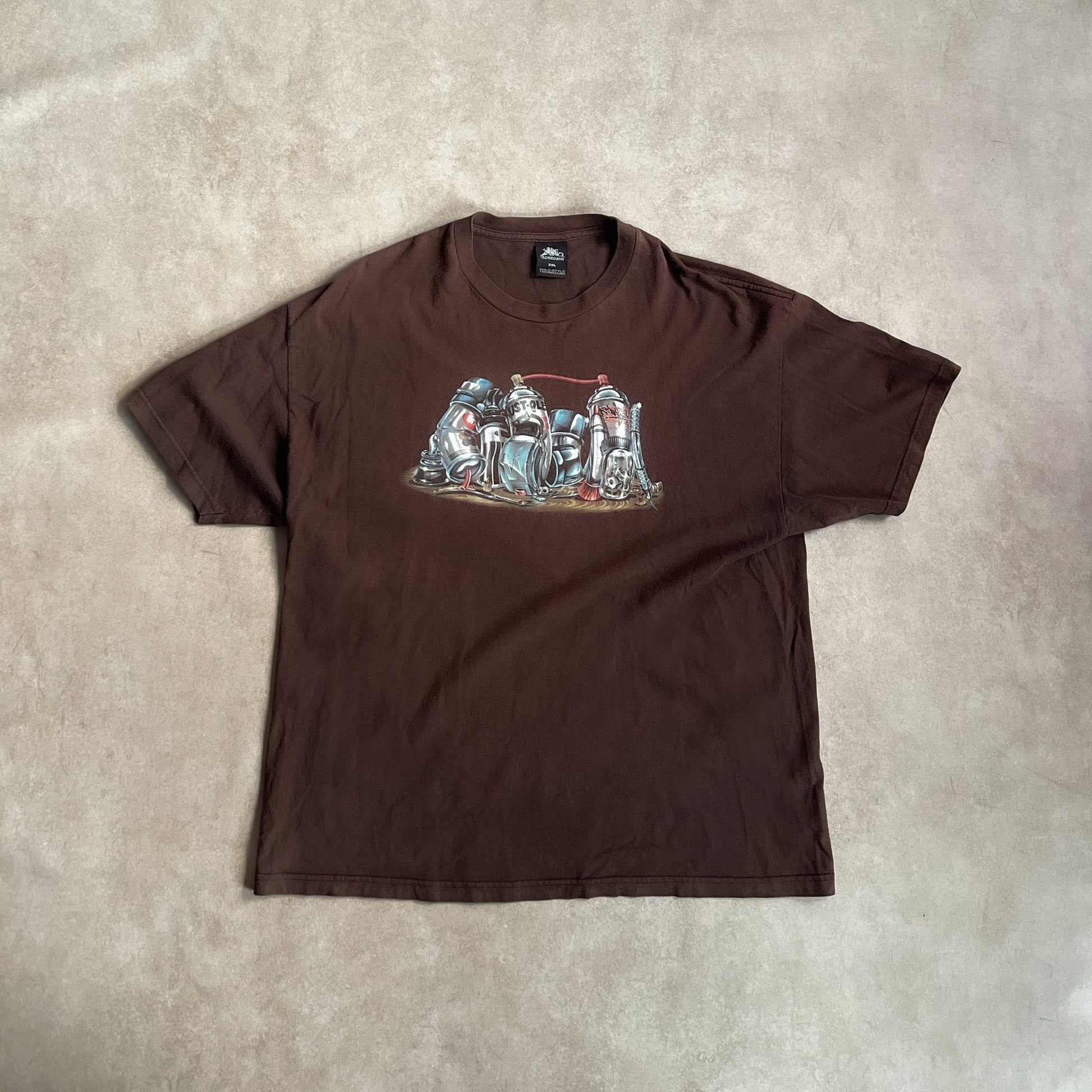 2000s Wild Style Technicians Graffiti Hip Hop Brown T Shirt - 2XL sullivansvintage