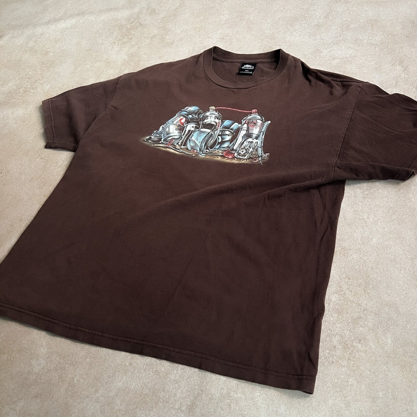 2000s Wild Style Technicians Graffiti Hip Hop Brown T Shirt - 2XL sullivansvintage