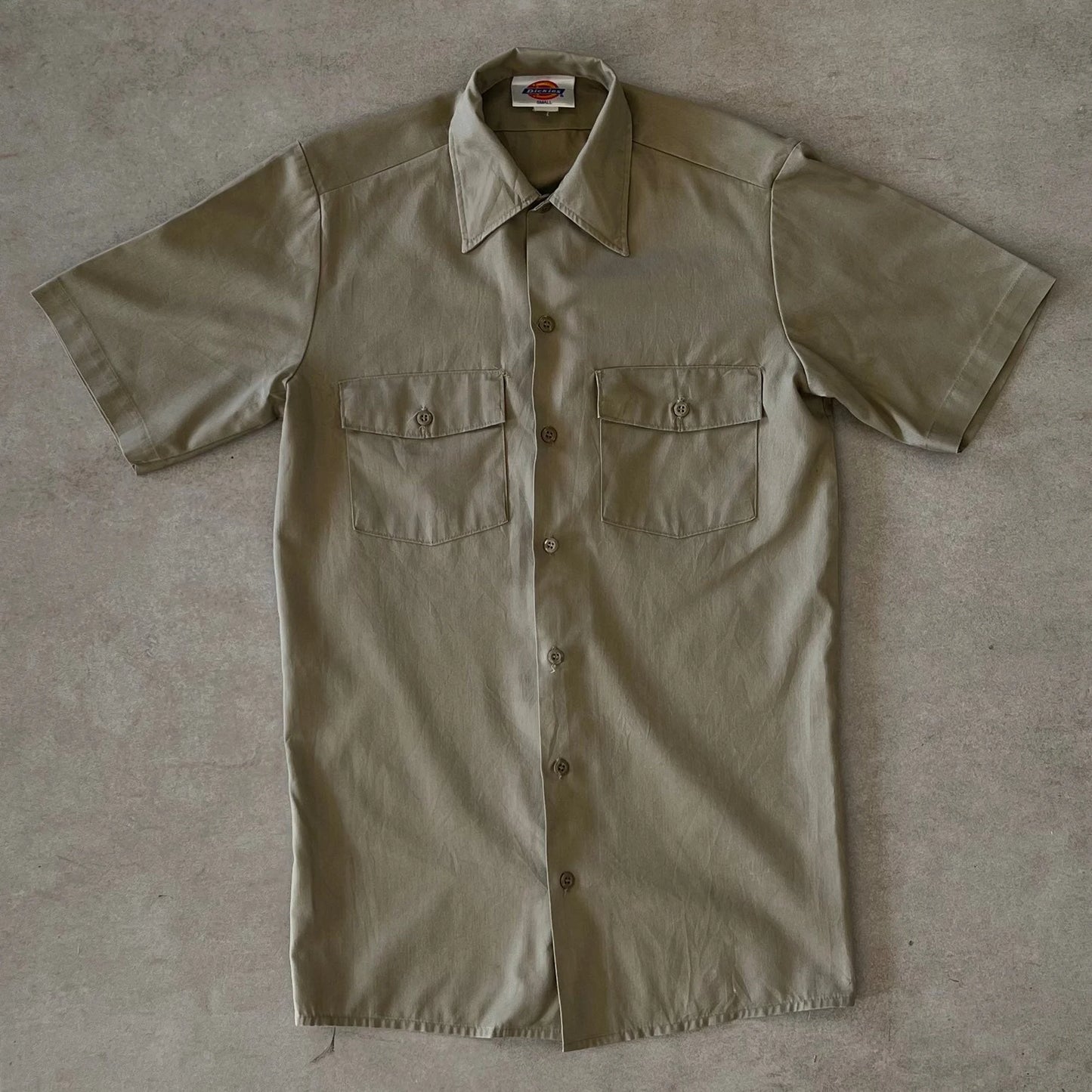 Dickies-Khaki-Button-Up-T-Shirt-S-sullivansvintage