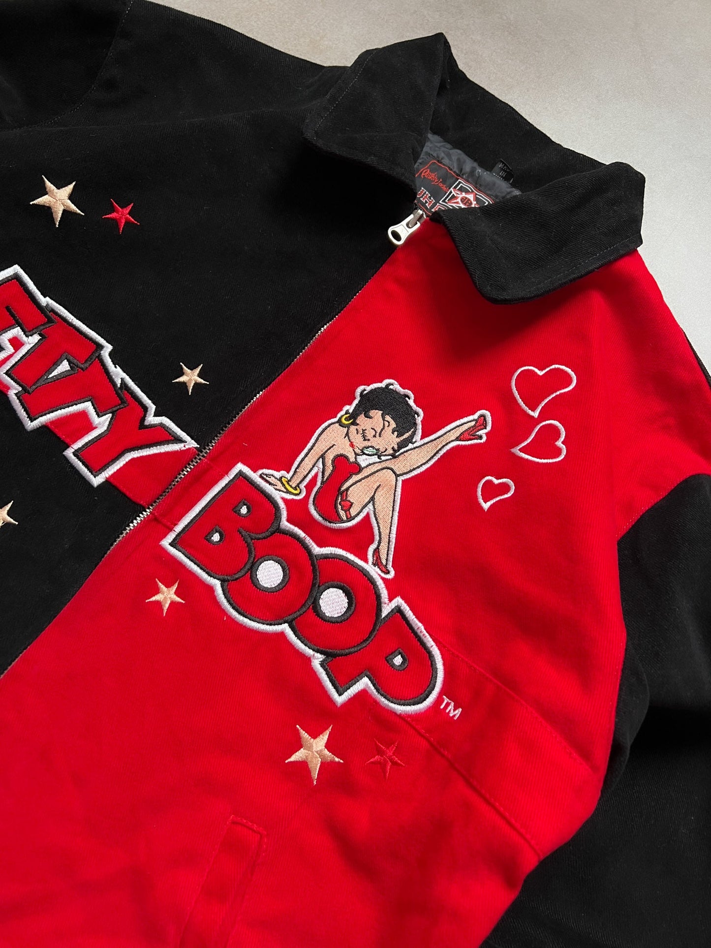 2000s JH Design Betty Boop Black/Red Racing Jacket - 2XL sullivansvintage