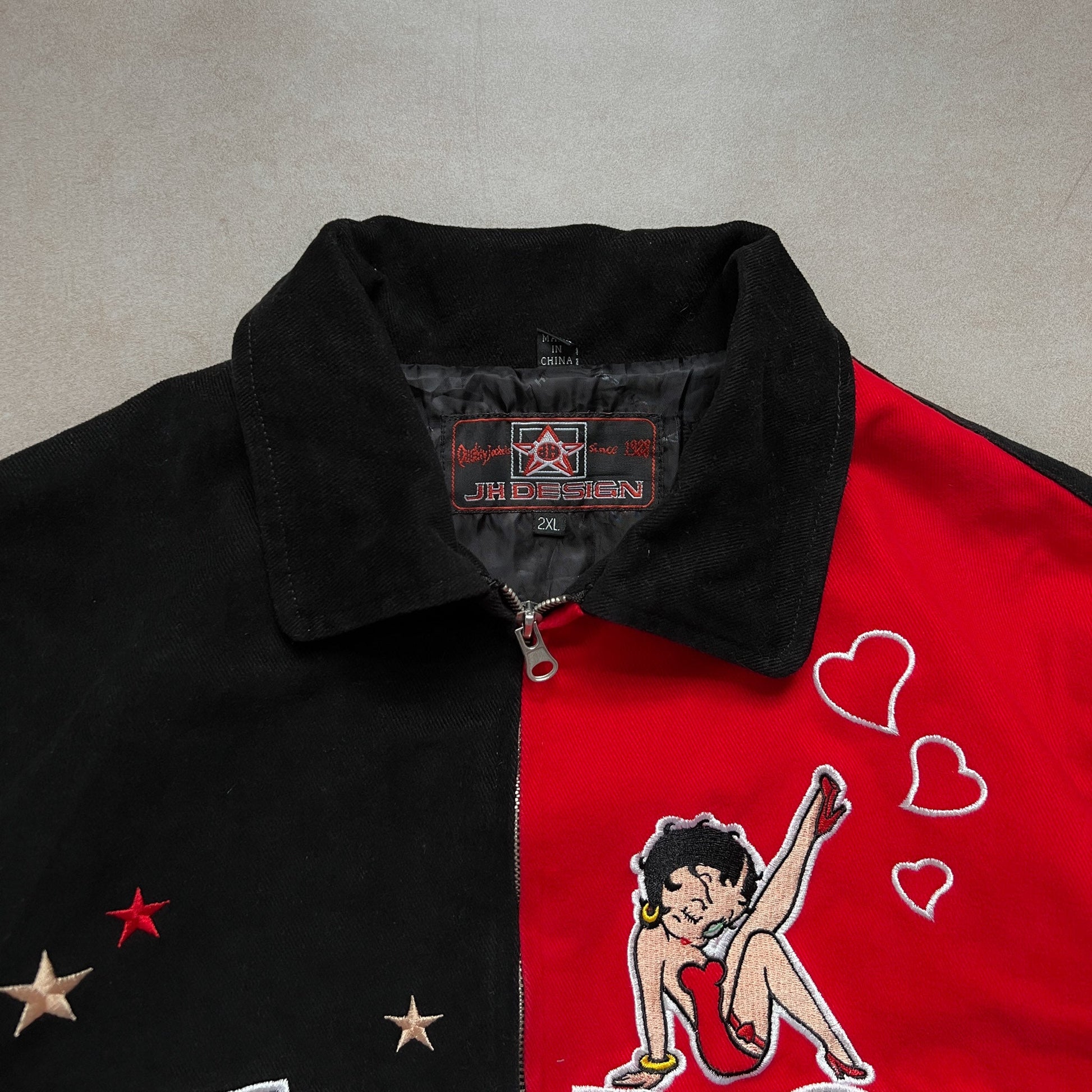 2000s JH Design Betty Boop Black/Red Racing Jacket - 2XL sullivansvintage