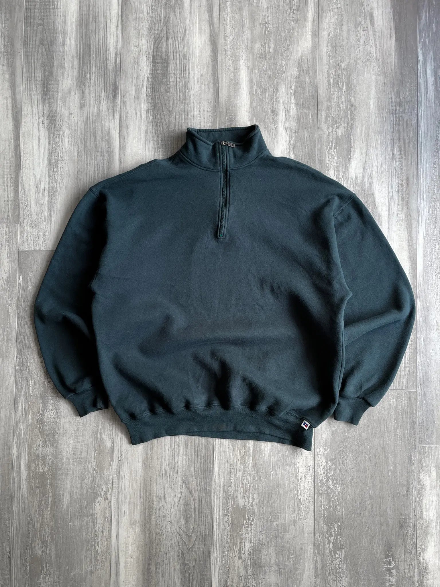 1990's Russell Athletic Forest Green Quarter Zip - XL sullivansvintage