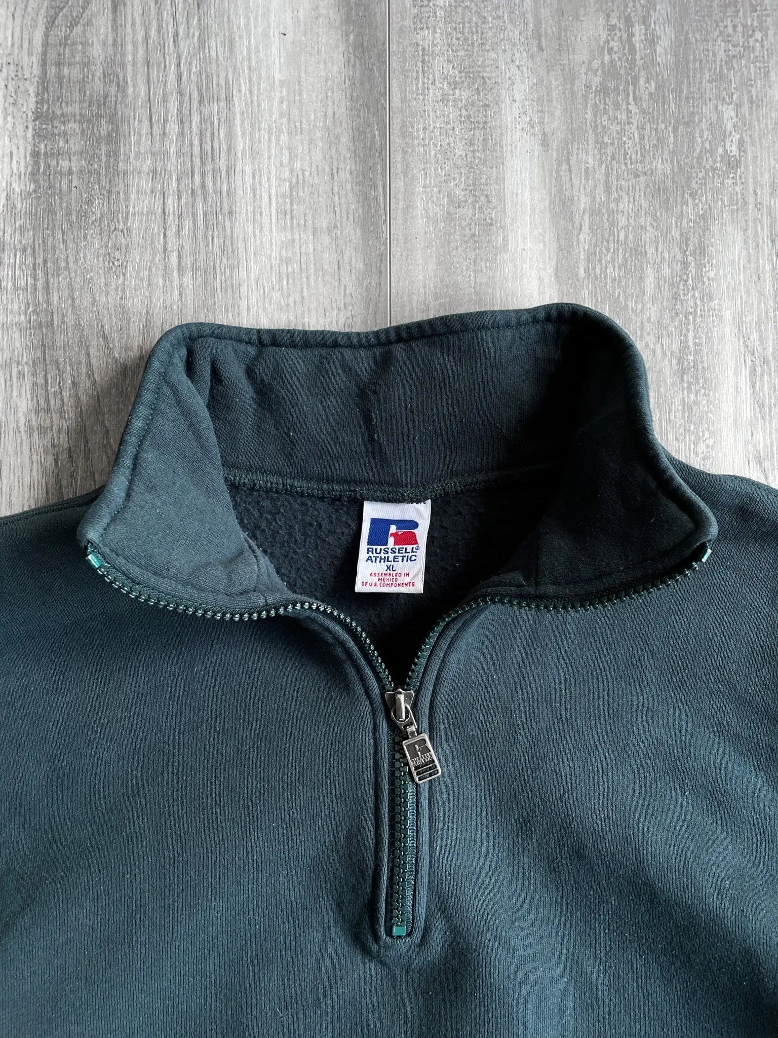 1990's Russell Athletic Forest Green Quarter Zip - XL sullivansvintage