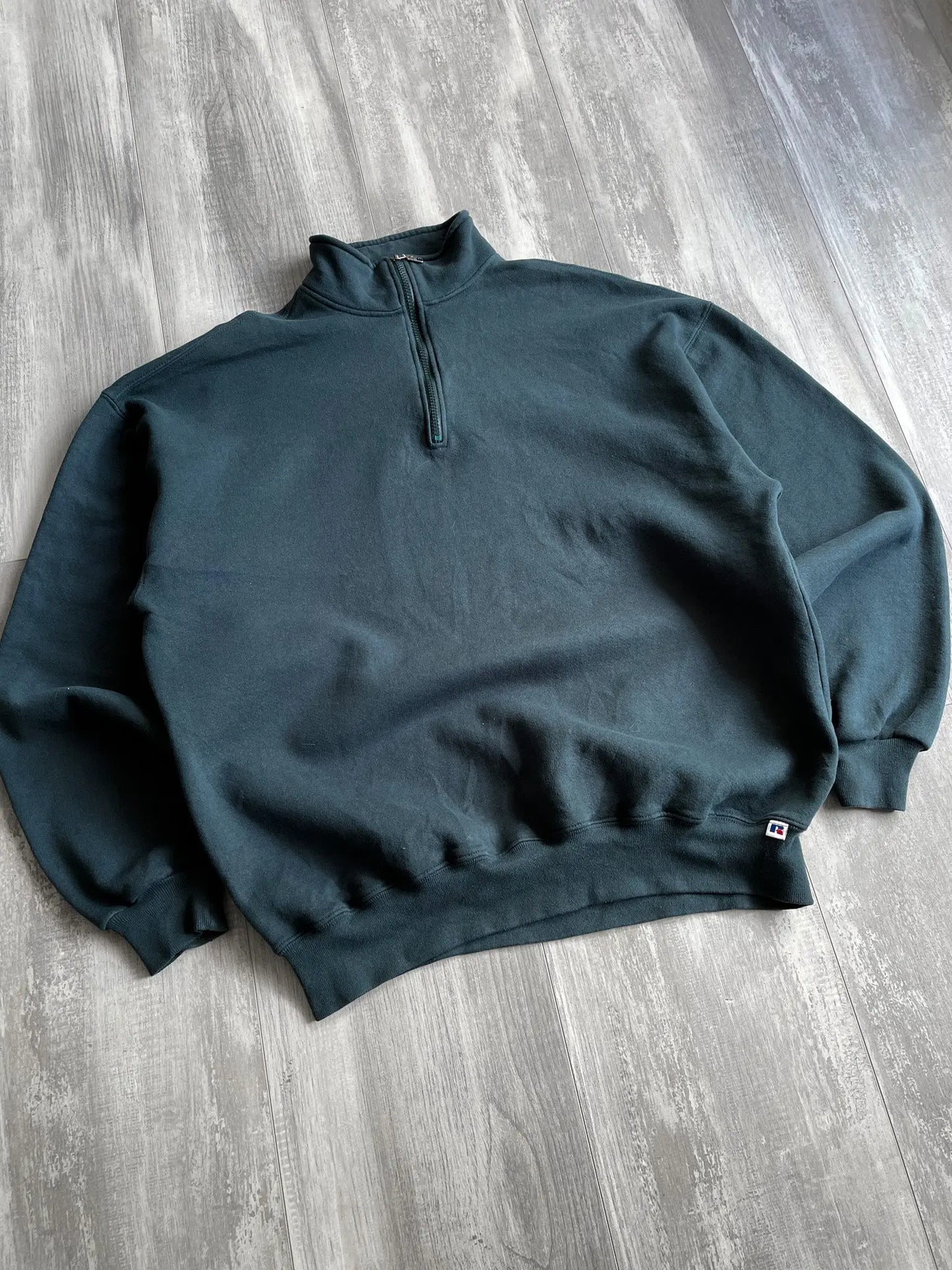 1990's Russell Athletic Forest Green Quarter Zip - XL sullivansvintage