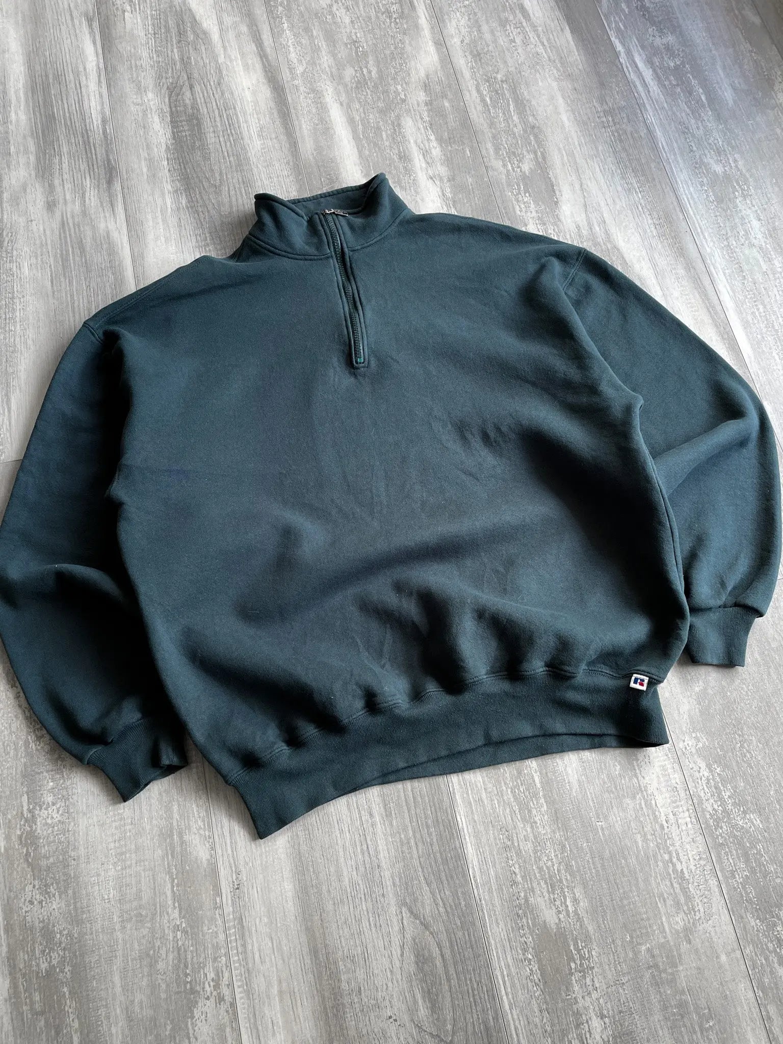1990's Russell Athletic Forest Green Quarter Zip - XL sullivansvintage
