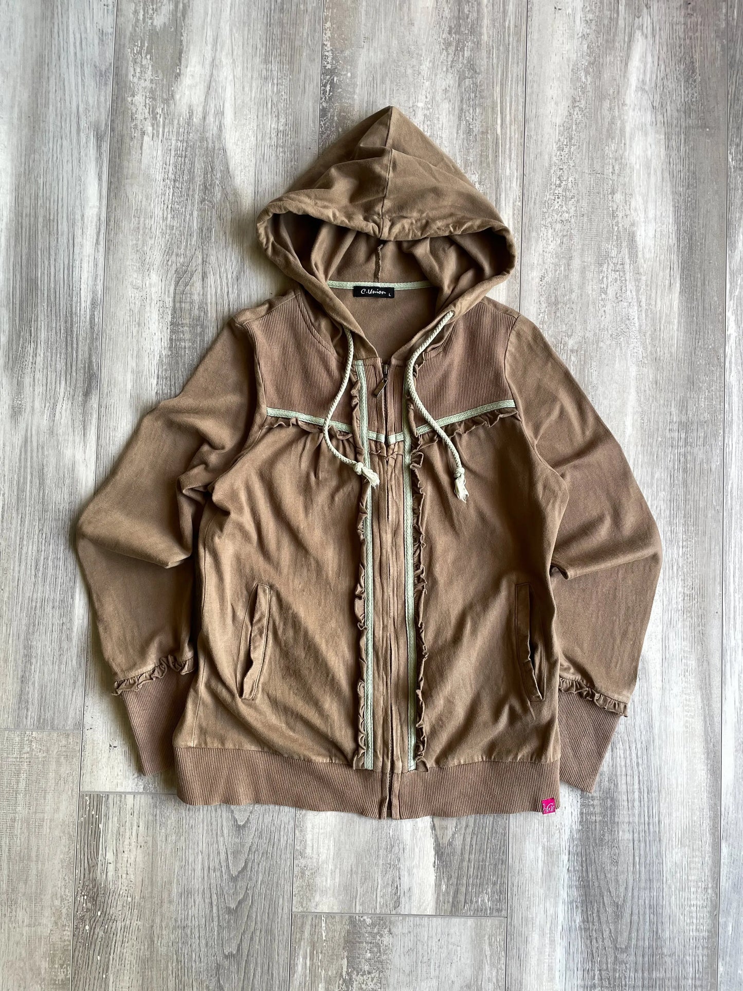 C.Union Y2K Brown Zip Up Hoodie - L sullivansvintage
