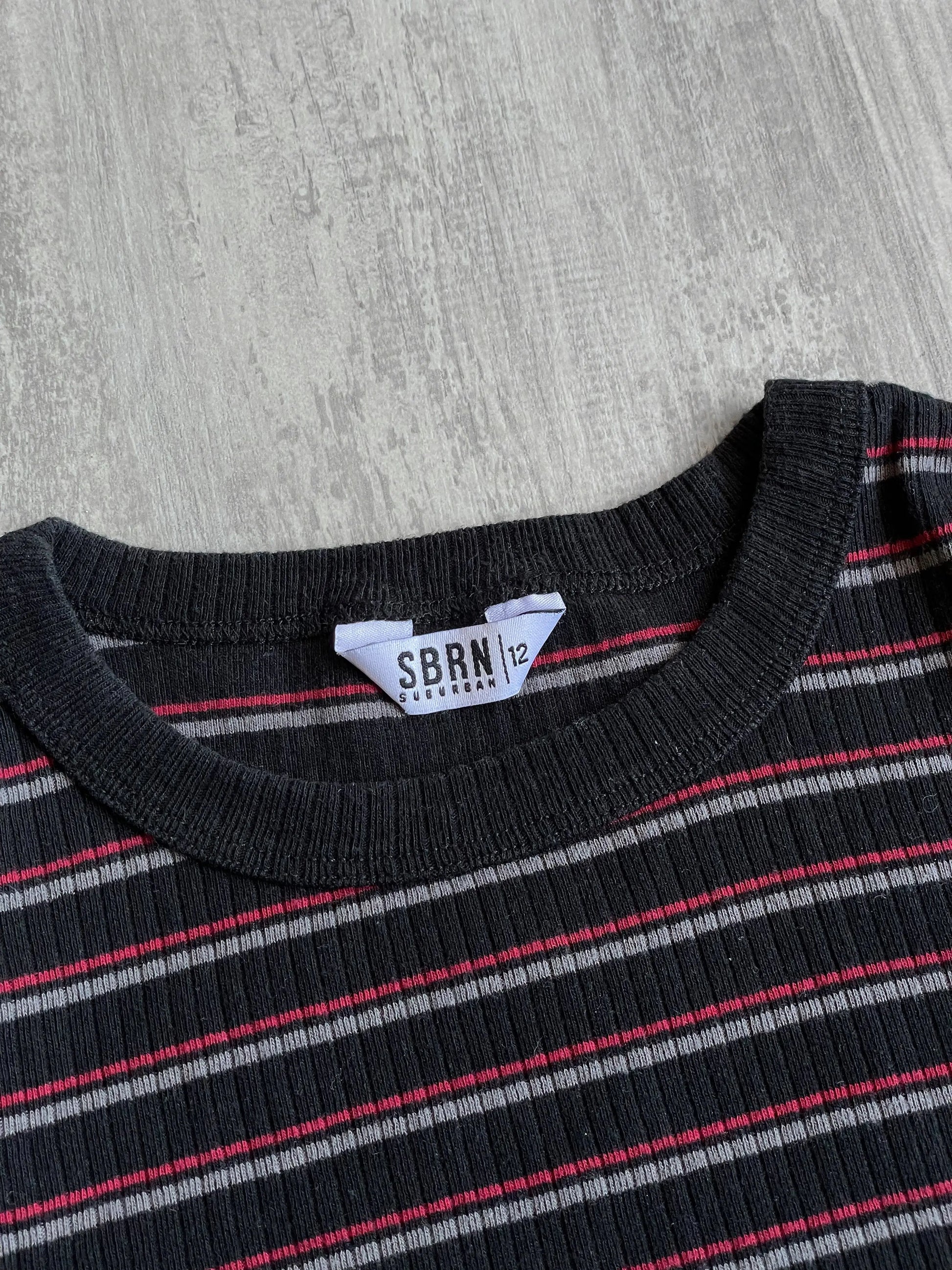 SBRN Striped Black/Red Long Sleeve Crop Top - 12 sullivansvintage